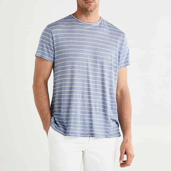 Hackett London Blue/White Striped Linen T-Shirt
