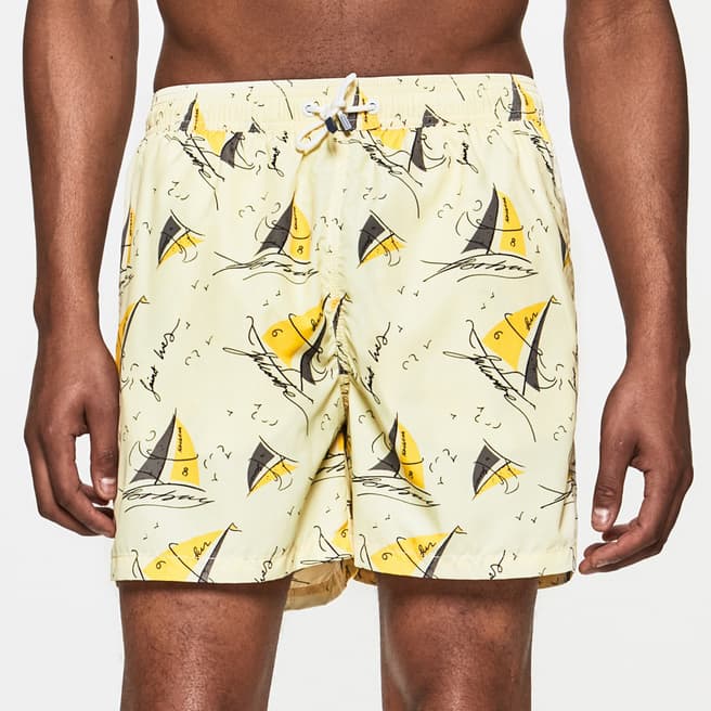 Hackett London Yellow Riviera Printed Swim Shorts