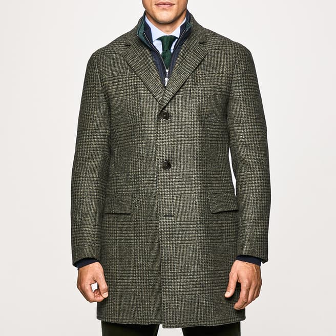 Hackett London Dark Green Wool Tweed Longline Blazer