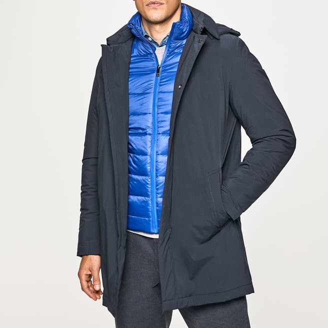 Hackett London Blue 3 In 1 Puffer and Longline Jacket with Hood