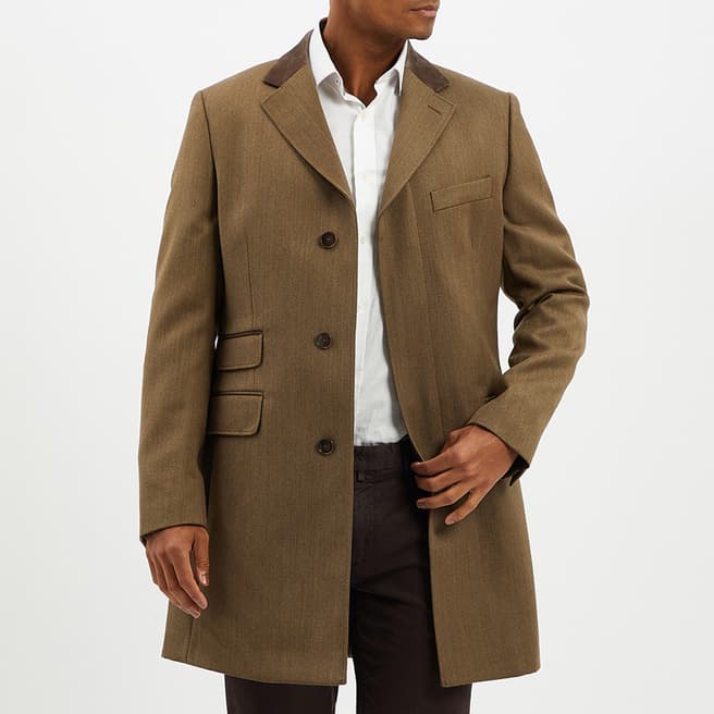 Hackett London Brown Wool Longline Coat