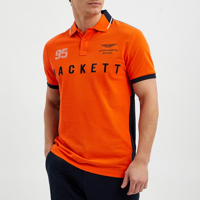 Hackett London Orange AMR Logo Cotton Polo Shirt