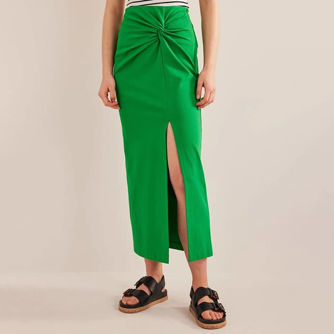 Boden Green Knot Detail Jersey Midi Skirt