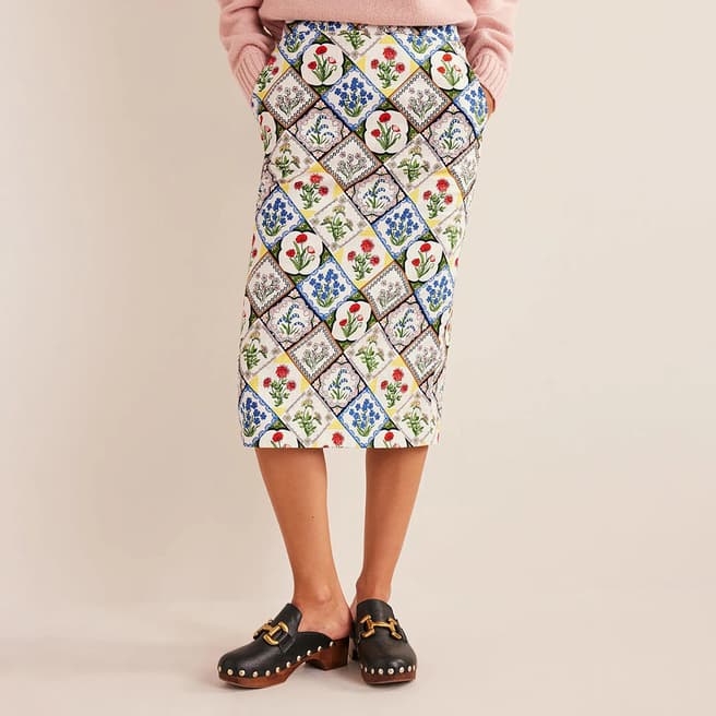 Boden Multi Cotton Textured Pencil Skirt