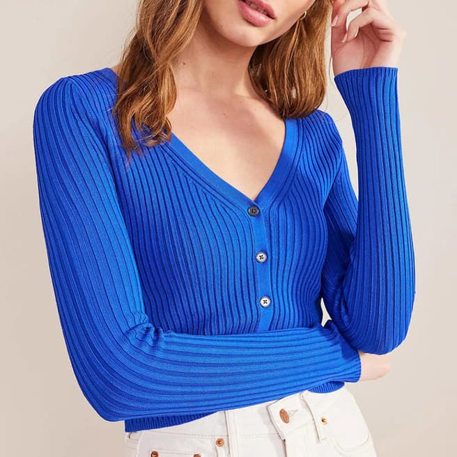 Boden Blue Cropped Wide Neck Rib Cardigan