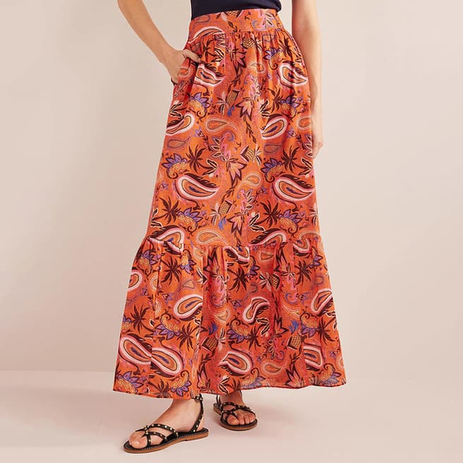 Boden Coral Tiered Cotton Maxi Skirt