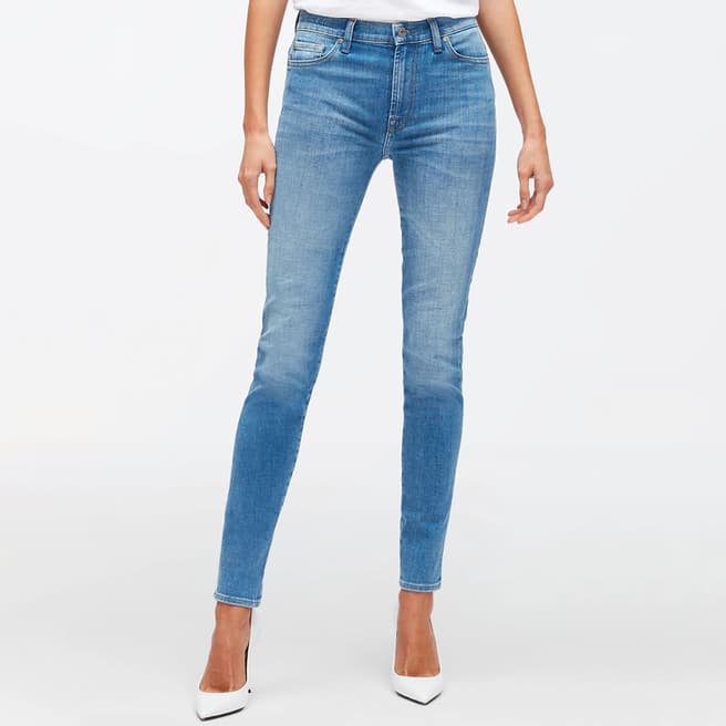 7 For All Mankind Blue High Waisted Skinny Stretch Jeans