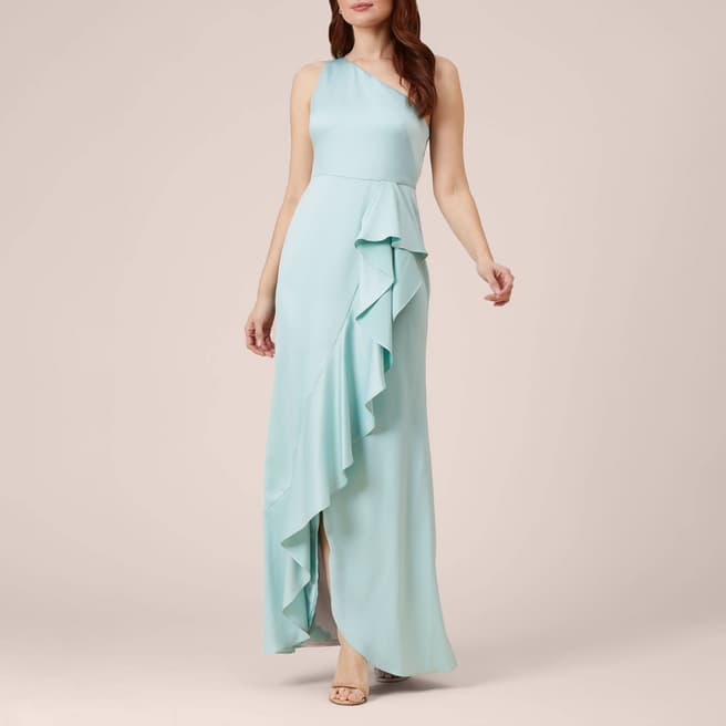 Adrianna Papell Mint Satin One Shoulder Gown