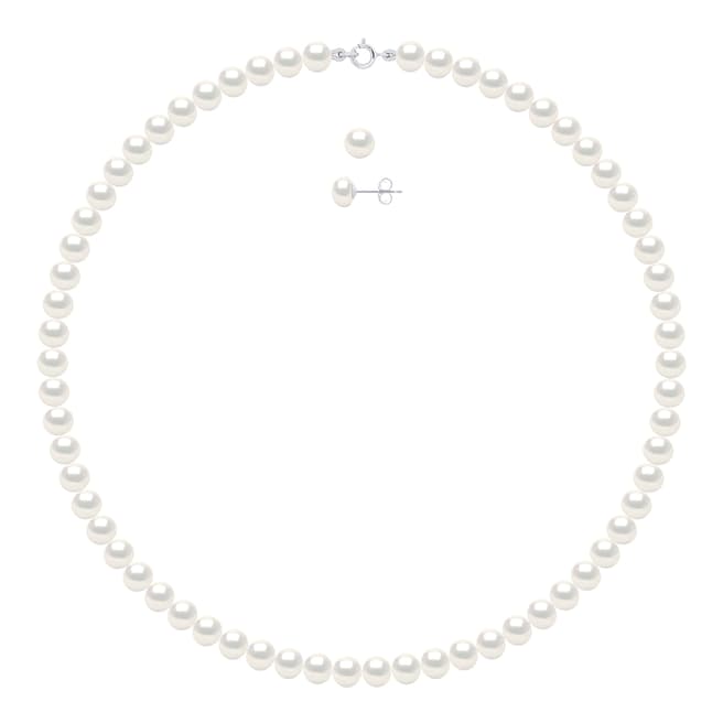 Ateliers Saint Germain White/Silver Necklace and Bracelet Set Row Of Pearl