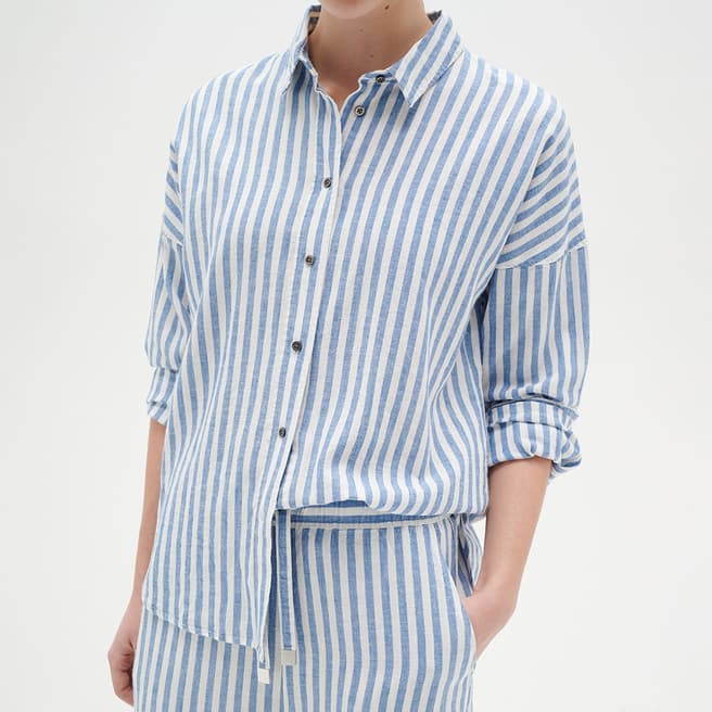 Inwear Blue Amos Stripe Linen Blend Shirt