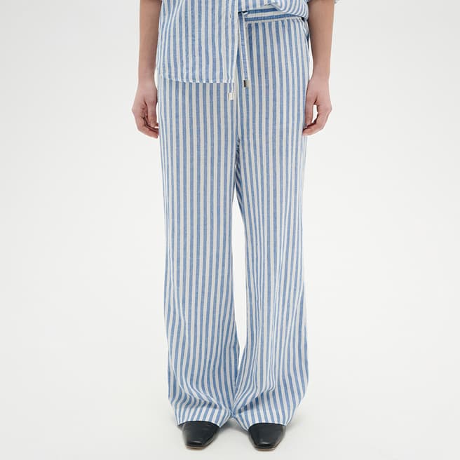 Inwear Blue Linen Amos Stripe Trousers