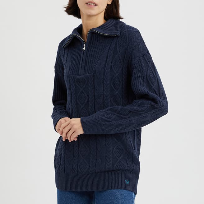 Crew Clothing Navy Half Zip Cable Knit Jumper