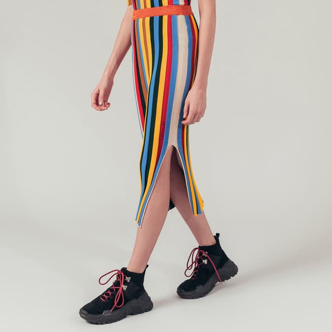 Sonia Rykiel Multi Striped Silk Blend Pencil Skirt