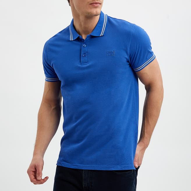 Cavalli Class Blue Patch Logo Cotton Polo Shirt