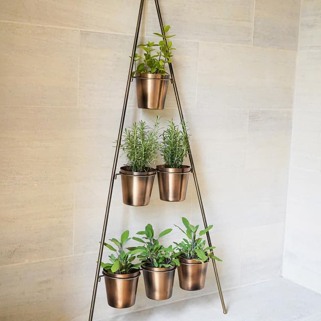 Ivyline Outdoor Vertical Gold Metal Wall Plant Stand with Planters