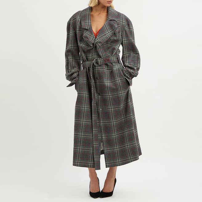 Vivienne Westwood Dark Grey Check Longline Wool Coat