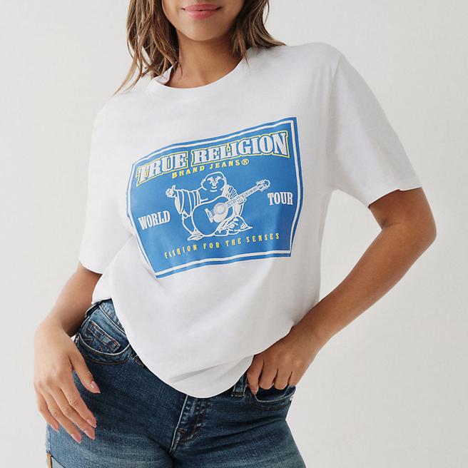 True Religion White Graphic Boyfriend Cotton T-Shirt