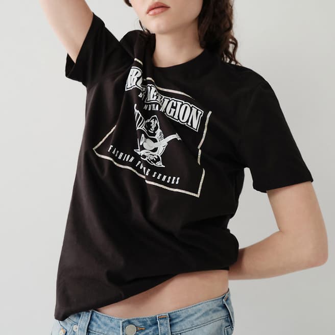 True Religion Black Crystal Graphic Boyfriend Cotton T-Shirt