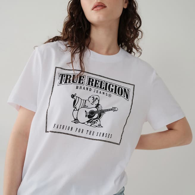 True Religion White Crystal Graphic Boyfriend Cotton T-Shirt