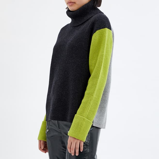 N°· Eleven Charcoal/Grey/Green Glow Wool Colourblock Jumper