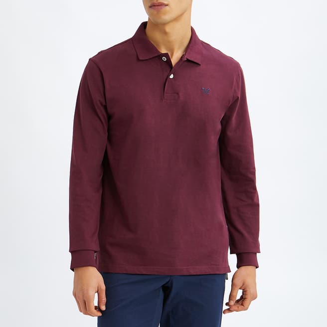 Crew Clothing Burgundy Long Sleeved Polo Top