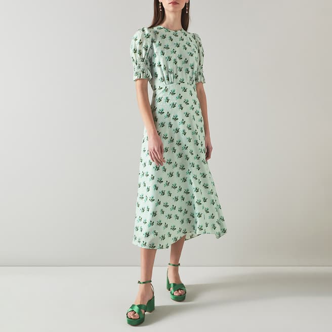L K Bennett Green Tabitha Floral Print Midi Dress