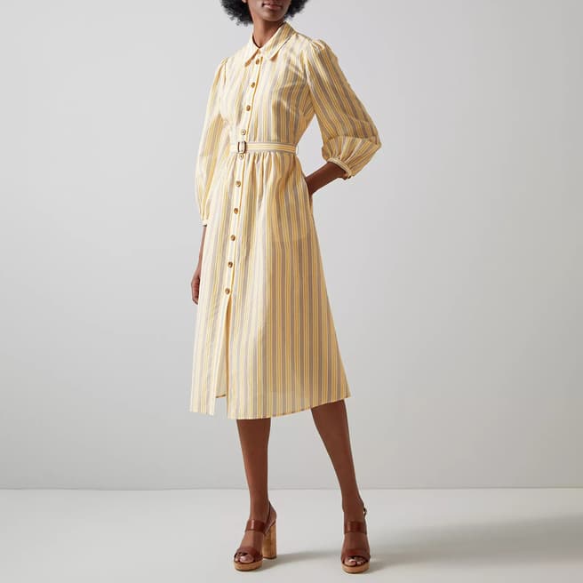L K Bennett Yellow Aarons Cotton Blend Midi Shirt Dress