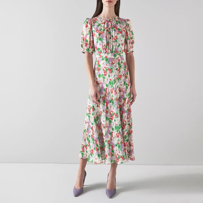 L K Bennett Multi Floral Jemima Silk Midi Dress