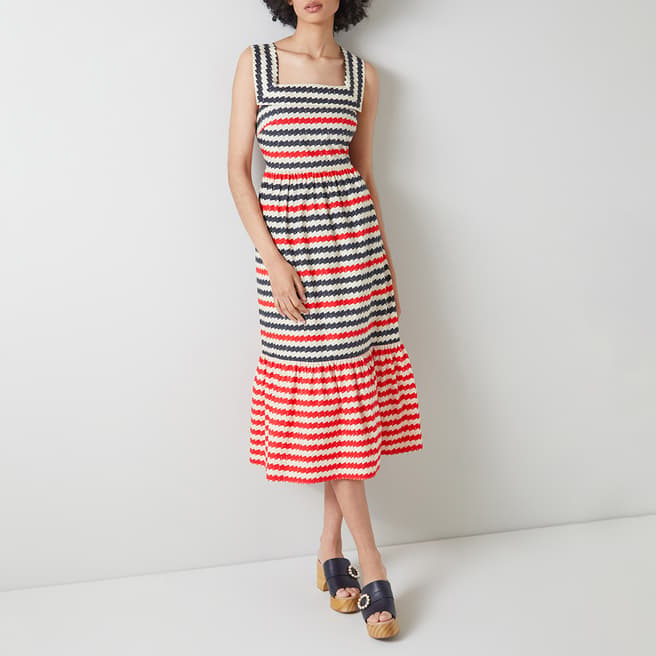 L K Bennett Multi Striped June Cotton Midi Dress