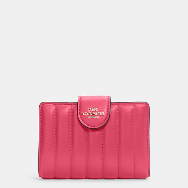 Coach Bold Pink Quilting Leather Medium Corner Zip Wallet