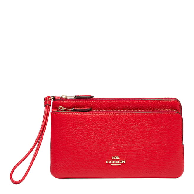Coach Electric Red Refined Pebbled Leather Double Zip Wallet