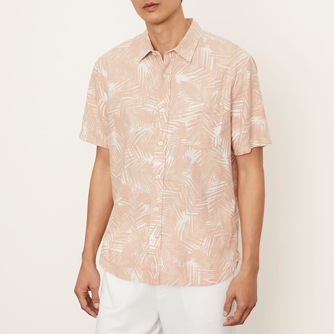 Vince Pink Palm Print Short Sleeve Linen Blend Shirt
