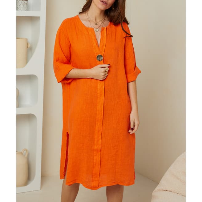 Rodier Orange Linen Button Front Dress