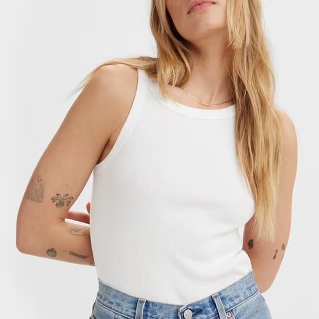 Levi's White Ribbed Cotton Racer Tank Top