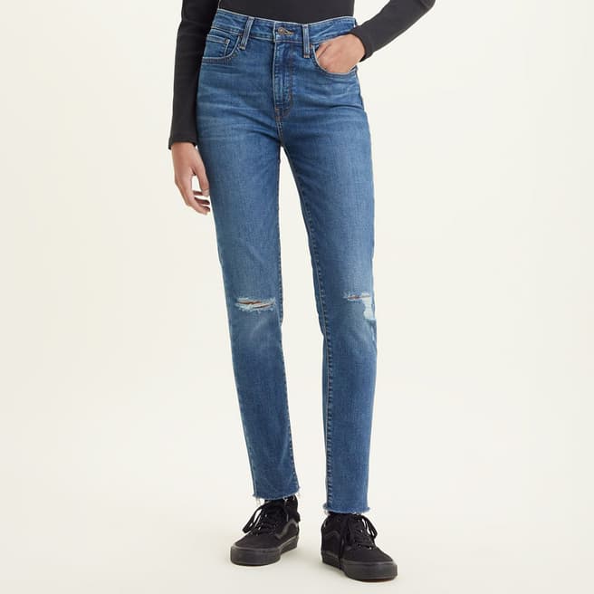 Levi's Mid Blue 721™ High Rise Skinny Stretch Distressed Jeans