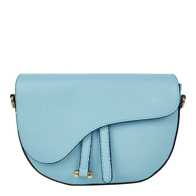 Bella Blanco Light Blue Leather Bag With Shaped Flap