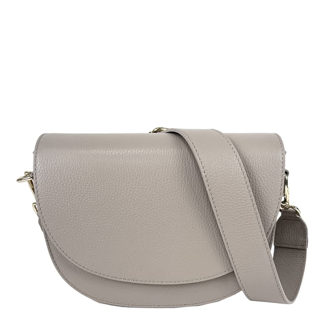 Bella Blanco Grey Leather Bag With Rounded Flap