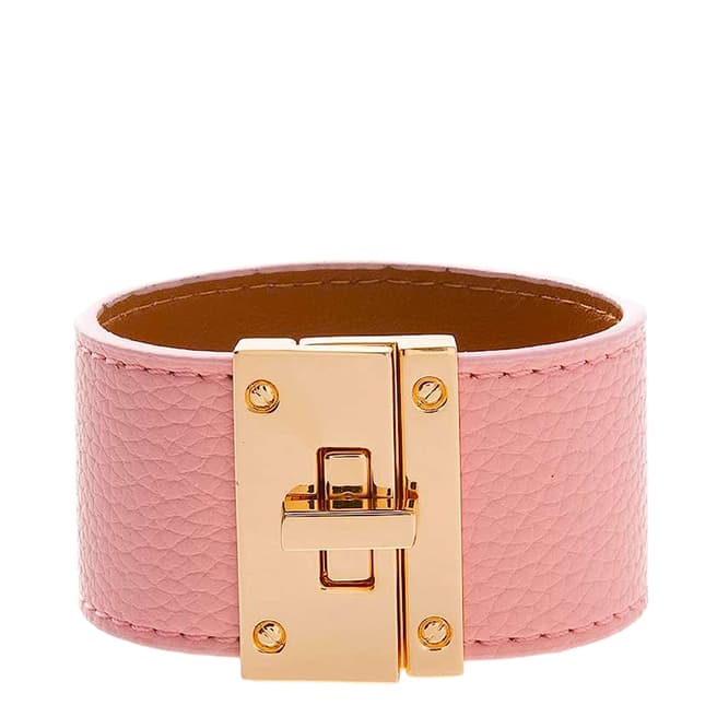 Liv Oliver 18K Gold Pink Leather Lock Bracelet