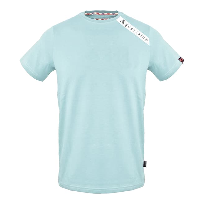 Aquascutum Light Blue Shoulder Design Cotton T-Shirt