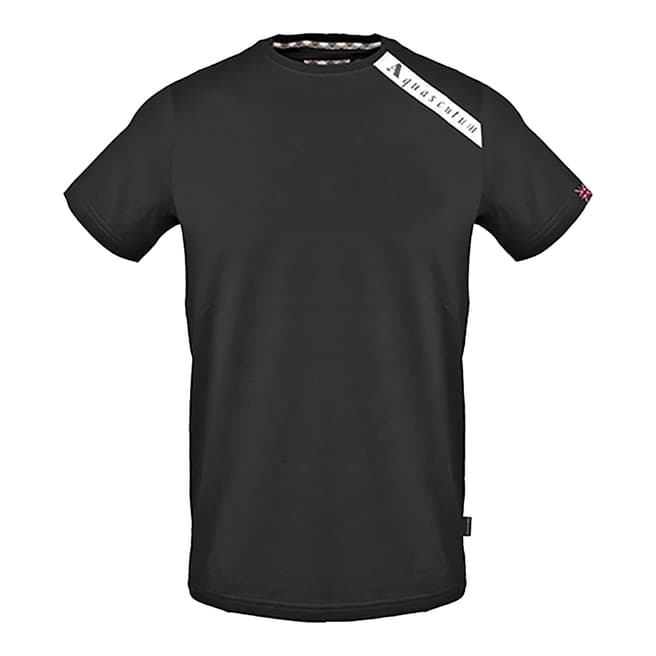 Aquascutum Black Shoulder Design Cotton T-Shirt