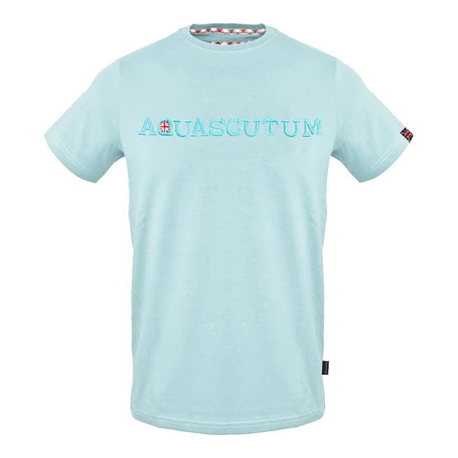 Aquascutum Light Blue Embroidered Logo Cotton T-Shirt