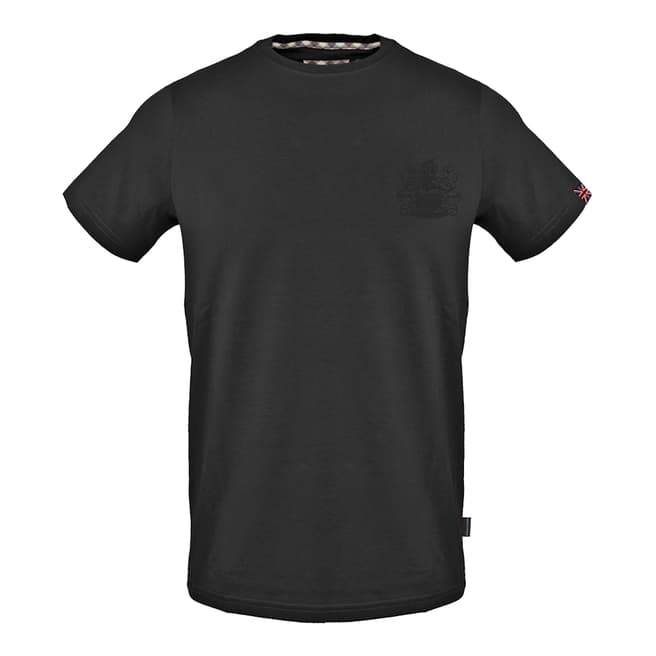Aquascutum Black Tonal Logo Cotton T-Shirt