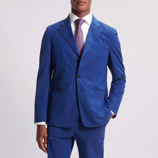 Duchamp Blue Single Breasted Cotton Blend Suit Jacket