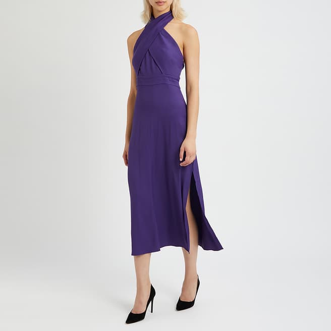 Reiss Purple Aleena Halter Neck Midi Dress