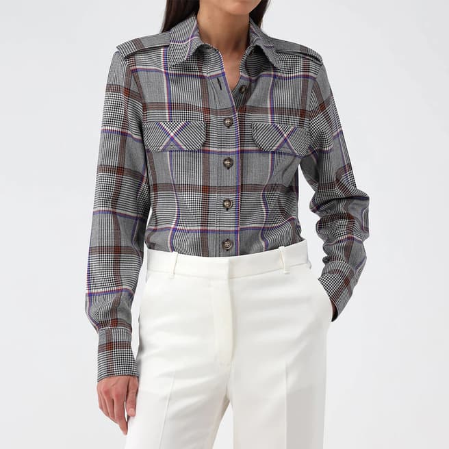 Victoria Beckham Grey Check Relaxed Wool Utility Shirt
