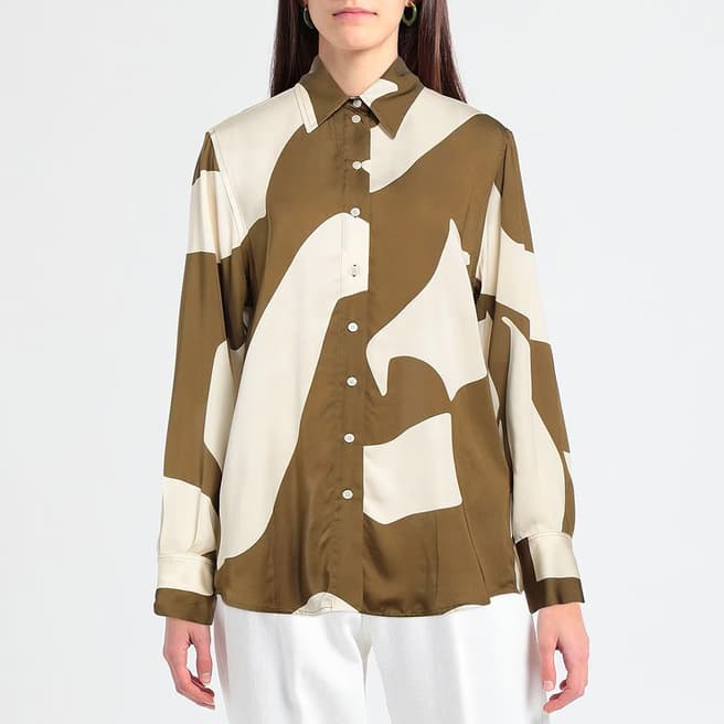Victoria Beckham Khaki/Cream Pointed Collar Shirt