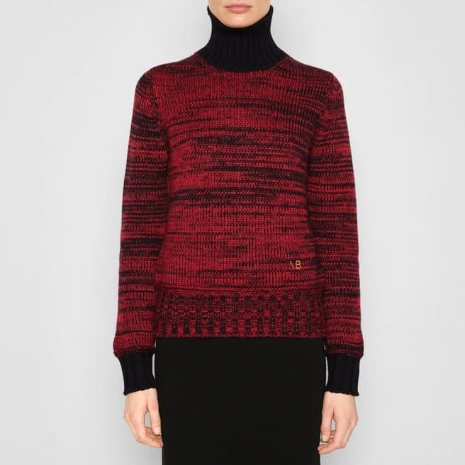 Victoria Beckham Red Contrast Detail Wool Polo Neck Jumper