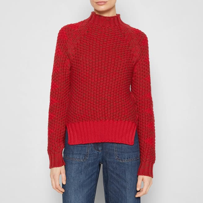 Victoria Beckham Red Textured Intarsia Wool Jumper