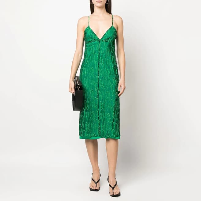 Victoria Beckham Green Printed Cami Dress