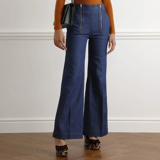 Victoria Beckham Indigo Zip Detail Flared Jeans
